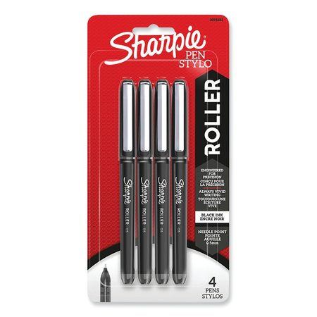 SHARPIE Professional Design Roller Ball Pen, Stick, Fine 0.5 mm, Black Ink, Black Barrel, 4PK 2093222
